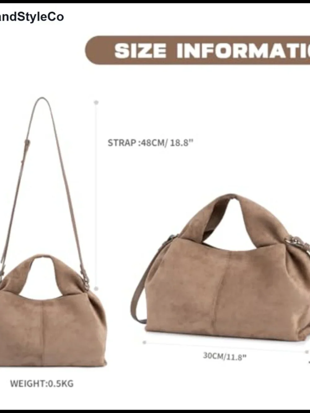 Faux Suede Hobo Bag Women Half Moon Shoulder Handbag Soft Vintage Purse Tote